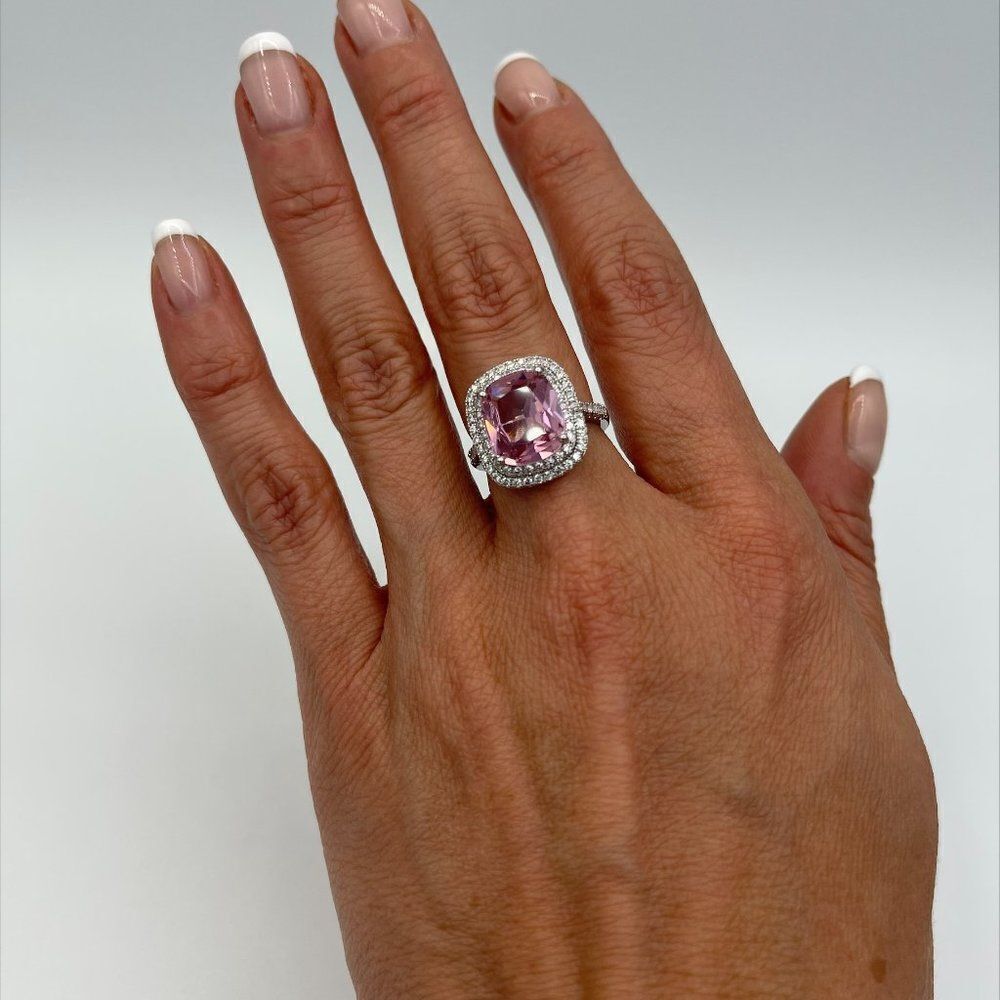 Ring, NWOT, solid 925, pink topaz, halo, sz 6 and 9, feminine, classic,
